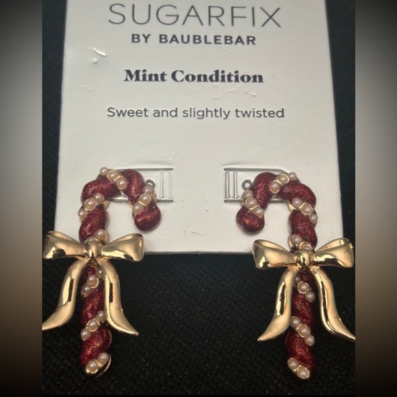 BAUBLEBAR ‘Mint Condition’ Candy Cane Earrings Faux Pearl Twist Accents NEW NWT - Picture 1 of 3